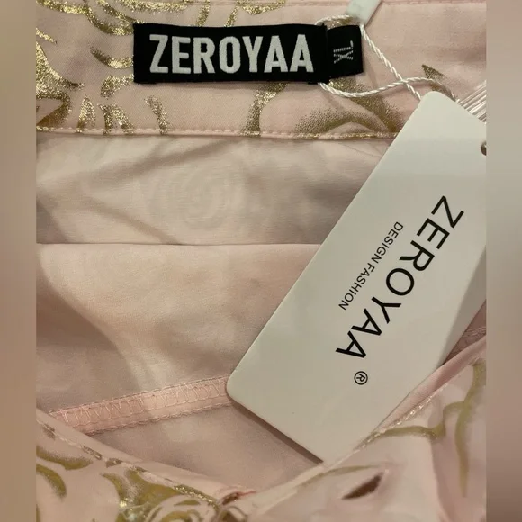 Zeroyaa Men’s Nightclub Slim Fit Pink/Gold Print XL Button Down Long Sleeve - Picture 10 of 11